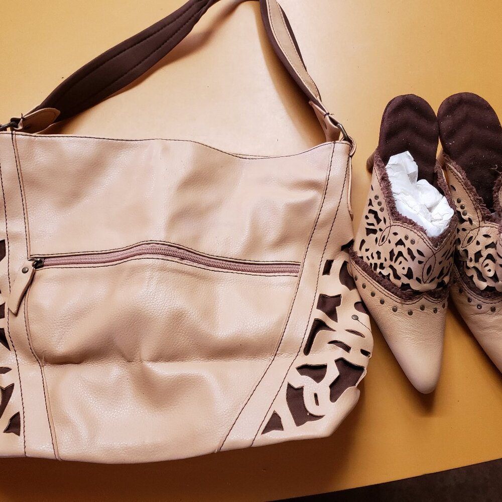 Tan and Brown shoulder bag with size 7 matching Heels